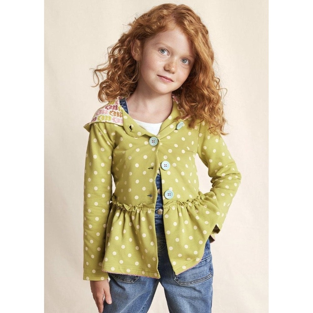 Matilda Jane Girls Green Polka‎ Dot Peplum Hoodie Button Front Boho Size 4